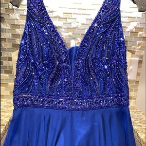 Size 14 Sherri Hill Blue Beaded A-line gown.
